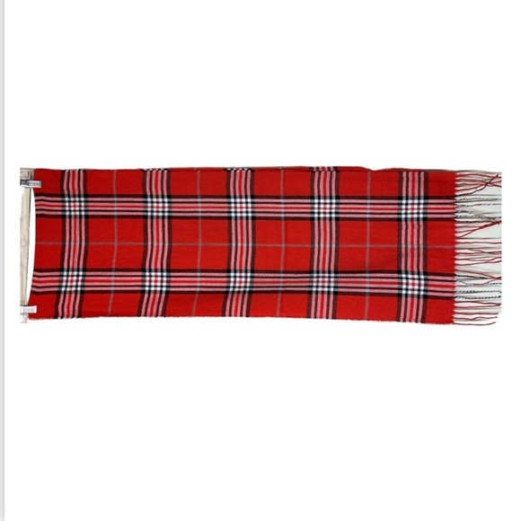 Tartan Plaid Scarf with fringe oblong 100% acrylic.Red white black 70 X 13 new - Picture 5 of 14